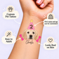 Pup-arazzi Party temporary tattoo personalization guide: custom pet tattoo; pet's name and age can be customized. Easy to apply.