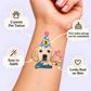 Fur-ever Party Portrait temporary tattoo personalization guide: custom pet tattoo; pet's name and age can be customized. Easy to apply.