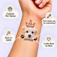Pawsome Royal Portrait temporary tattoo personalization guide: custom pet tattoo; pet's name can be customized. Easy to apply.