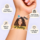 Teal Pom-Pom Hat & Gold Sparkle temporary tattoo personalization guide: custom face tattoo; name and age can be customized. Easy to apply.