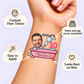 Pink Bathtub Birthday Party temporary tattoo personalization guide: custom face tattoo; name and age can be customized. Easy to apply.