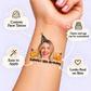 Fun Emoji Party Birthday temporary tattoo personalization guide: custom face tattoo; name and age can be customized. Easy to apply.
