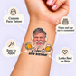 Cheers & Beers Birthday temporary tattoo personalization guide: custom face tattoo; name and age can be customized. Easy to apply.