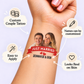 Just Married Banner temporary tattoo personalization guide: custom couple tattoo; names can be customized. Easy to apply.