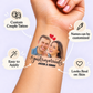 Just Married temporary tattoo personalization guide: custom couple tattoo; names can be customized. Easy to apply.