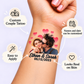 Newlywed Bliss temporary tattoo personalization guide: custom couple tattoo; names and date can be customized. Easy to apply.