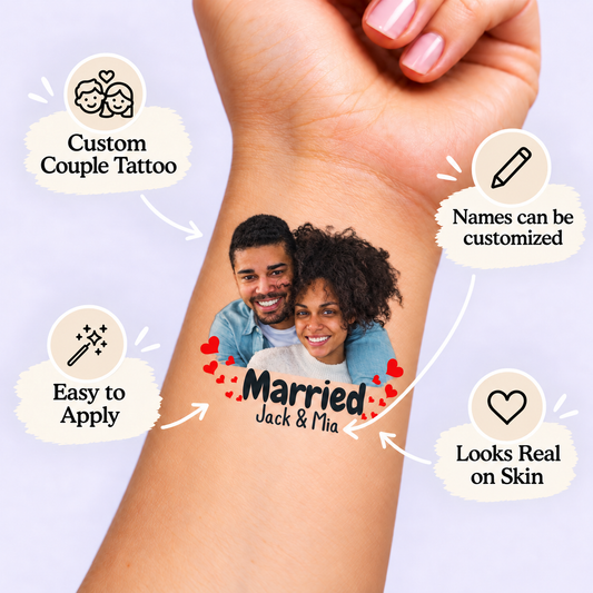 Love in Bloom temporary tattoo personalization guide: custom couple tattoo; names can be customized. Easy to apply.