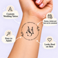 Circle Monogram temporary tattoo personalization guide: custom wedding tattoo; names, initials and date can be customized. Easy to apply.