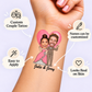 Rocking Romance Heart temporary tattoo personalization guide: custom couple tattoo; names can be customized. Easy to apply.