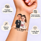 Classic Romantic Couple temporary tattoo personalization guide: custom couple tattoo; names and date can be customized. Easy to apply.