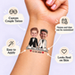 Grooms in Tuxedos temporary tattoo personalization guide: custom couple tattoo; names and date can be customized. Easy to apply.