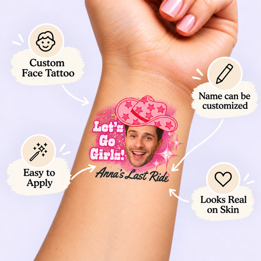 Last Ride · Pink Cowboy temporary tattoo personalization guide: custom face tattoo; name can be customized. Easy to apply.