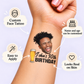 Beer Glass Birthday temporary tattoo personalization guide: custom face tattoo; name and age can be customized. Easy to apply.