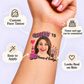 Cheers to Your Years Pink Champagne temporary tattoo personalization guide: custom face tattoo; name and age can be customized. Easy to apply.