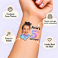 Magical Narwhal Rider temporary tattoo personalization guide: custom face tattoo; name and age can be customized. Easy to apply.
