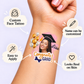 The Best Grad Ever temporary tattoo personalization guide: custom face tattoo; name can be customized. Easy to apply.