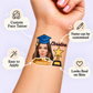 Just Graduated temporary tattoo personalization guide: custom face tattoo; name can be customized. Easy to apply.