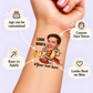 Look Who's Celebrating Hot Dog temporary tattoo personalization guide: custom face tattoo; age can be customized. Easy to apply.
