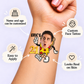 Pizza Party Birthday temporary tattoo personalization guide: custom face tattoo; name and age can be customized. Easy to apply.