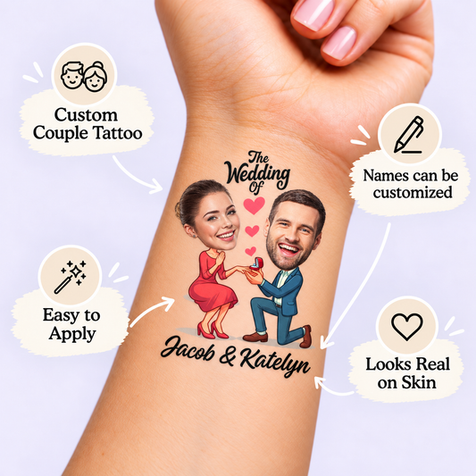 The Proposal temporary tattoo personalization guide: custom couple tattoo; names can be customized. Easy to apply.