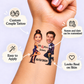 Mr. & Mrs. Secret Agent temporary tattoo personalization guide: custom couple tattoo; names and date can be customized. Easy to apply.