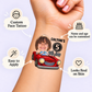 Red Racer temporary tattoo personalization guide: custom face tattoo; name and age can be customized. Easy to apply.