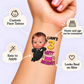Little Boss Birthday Cake temporary tattoo personalization guide: custom face tattoo; name and age can be customized. Easy to apply.
