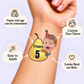 Two-tti Fruity Pear Birthday temporary tattoo personalization guide: custom face tattoo; name and age can be customized. Easy to apply.