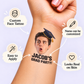 The Grad Party temporary tattoo personalization guide: custom face tattoo; name can be customized. Easy to apply.