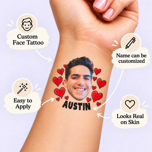 Red Heart temporary tattoo personalization guide: custom face tattoo; name can be customized. Easy to apply.