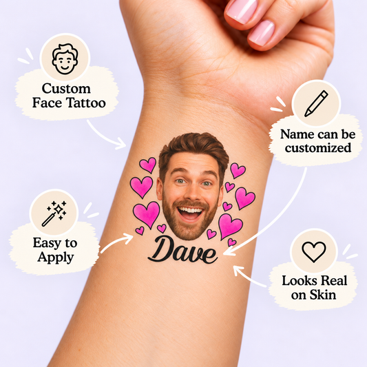 Pink Heart temporary tattoo personalization guide: custom face tattoo; name can be customized. Easy to apply.