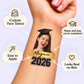 Your Name, Your Year temporary tattoo personalization guide: custom face tattoo; name and year can be customized. Easy to apply.