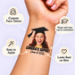 Congrats, Graduate! temporary tattoo personalization guide: custom face tattoo; name and year can be customized. Easy to apply.