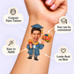 The Graduate Trophy temporary tattoo personalization guide: custom face tattoo; year can be customized. Easy to apply.