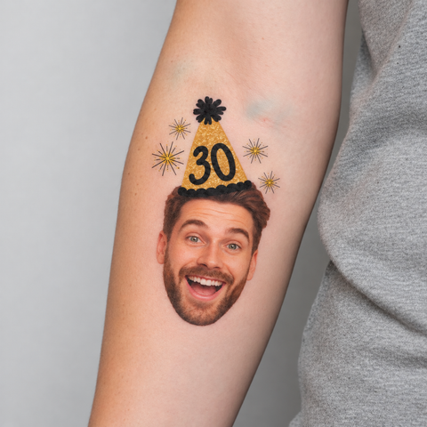 Gold Glitter Party Hat – Custom Birthday Tattoos