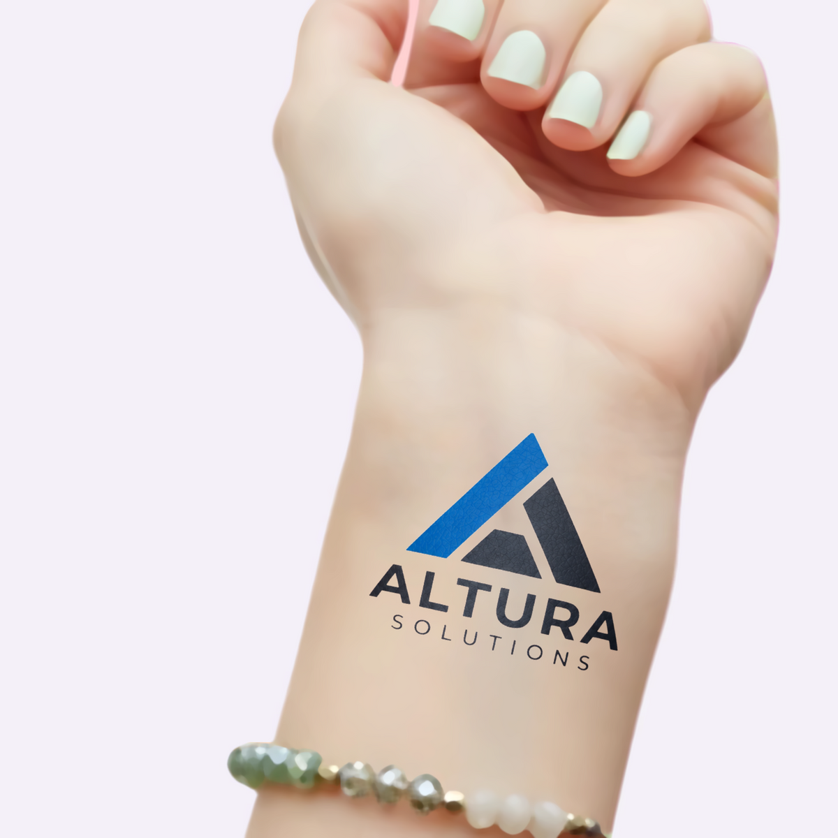 Upload Your Image temporary tattoo on a wrist, on a Whisper Lavender background.