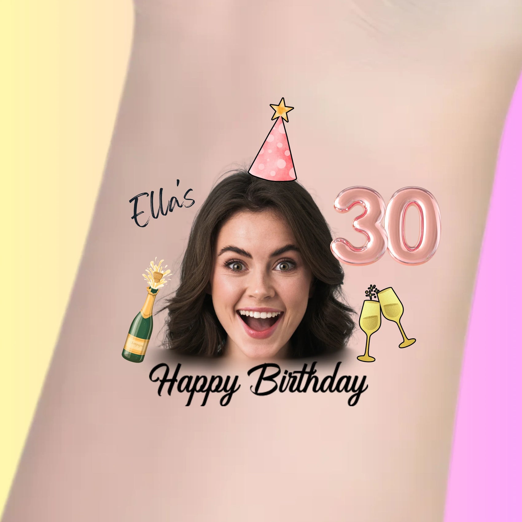 Custom Birthday Temporary Tattoos - Rose Gold Champagne Celebration