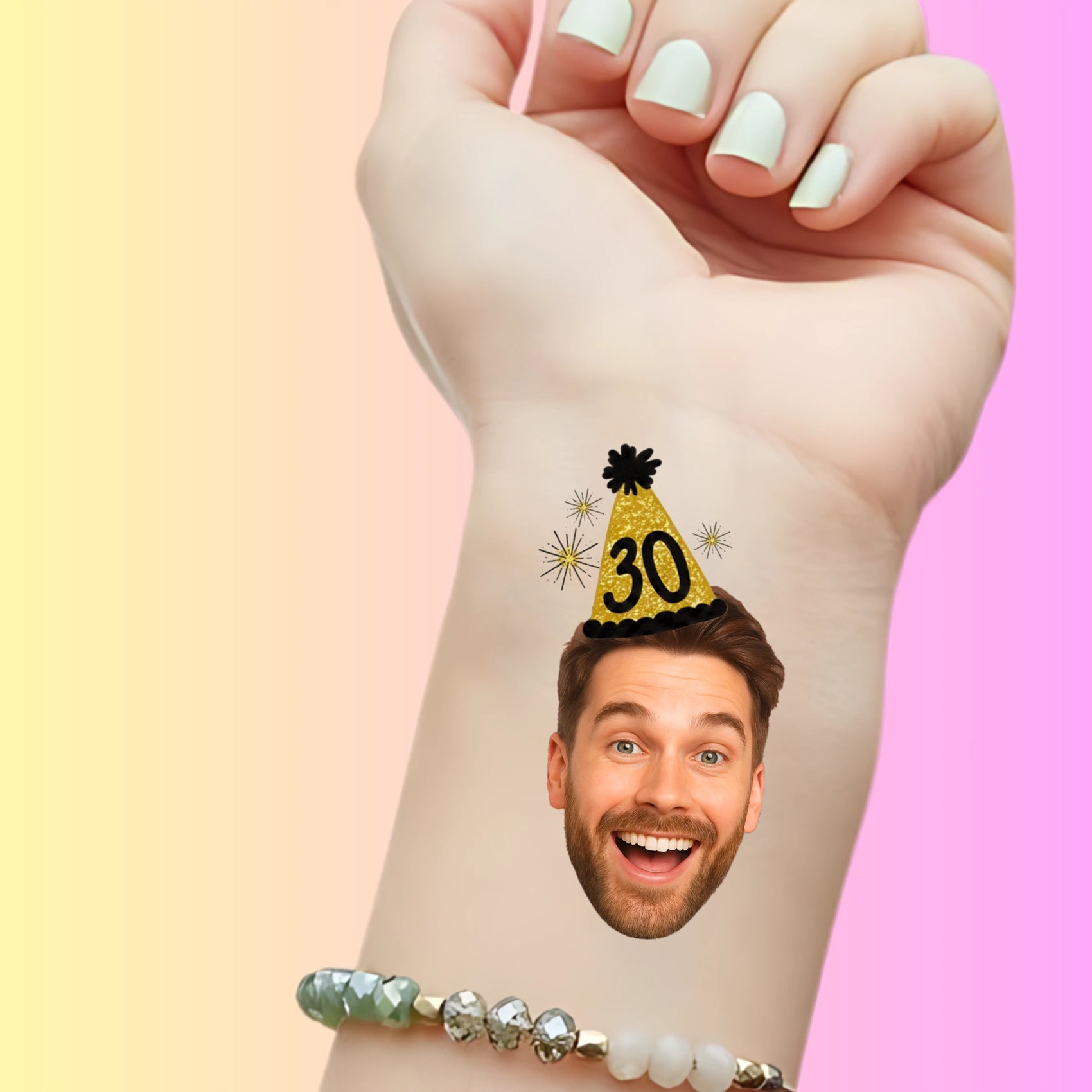 Custom Birthday Temporary Tattoos - Gold Glitter Party Hat