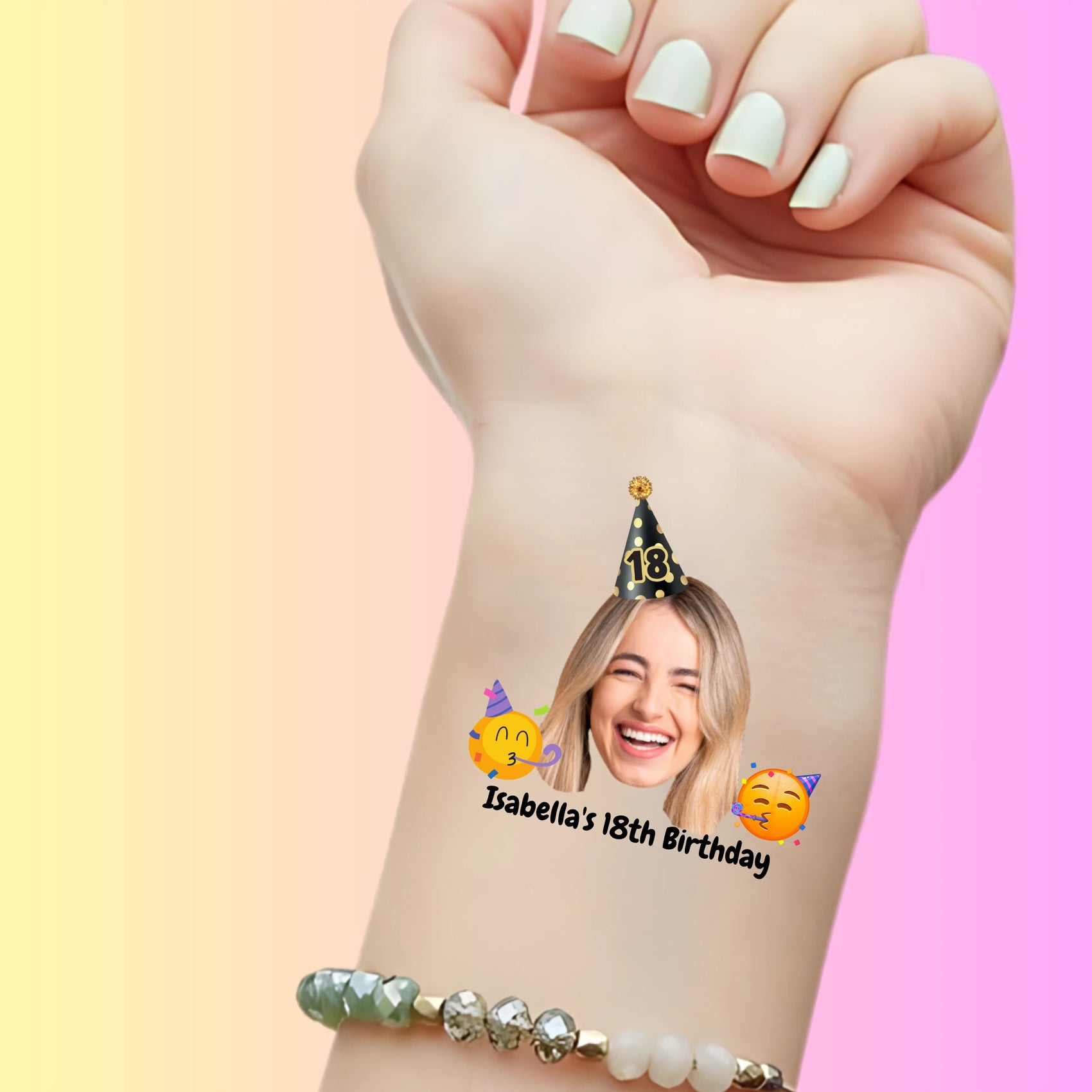 Custom Birthday Temporary Tattoos - Fun Emoji Party Birthday